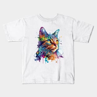 Calourful Cat Watercolour art Kids T-Shirt